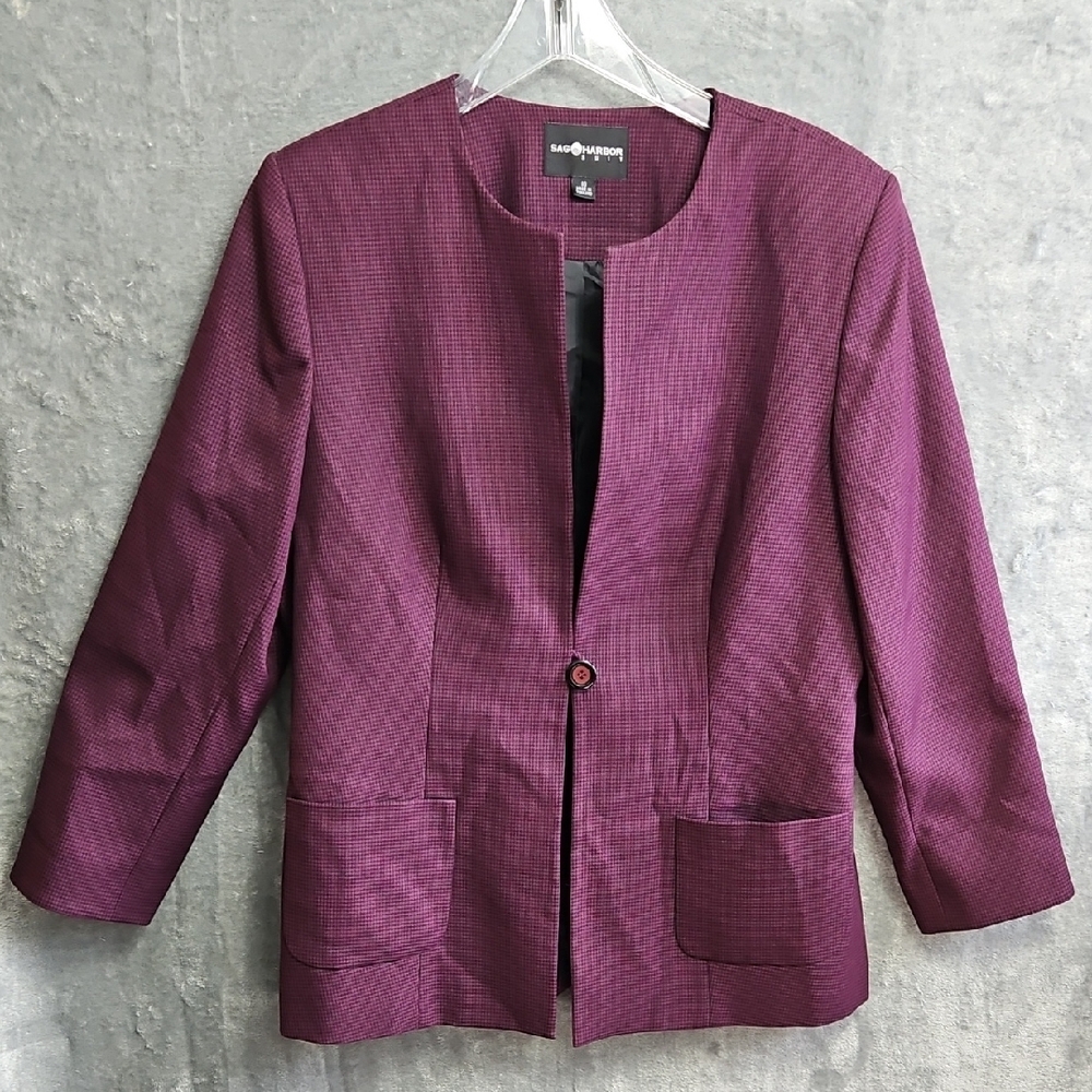 Sag harbor Women's sz 18 suit jacket blazer Houndstooth pink black